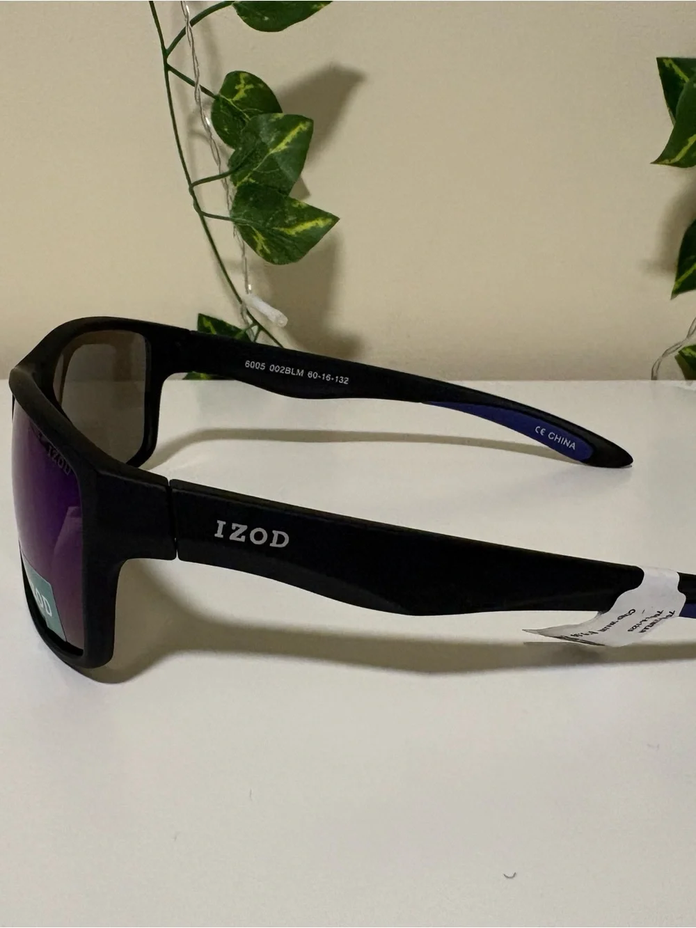 Izod Black Frame Sunglasses with Blue-Purple Mirrored Lenses